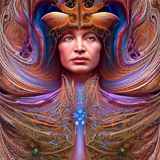 Prompt: queen of the galaxy by alex grey, zaha hadid, zdzisław beksinski, alphonse mucha. highly detailed, hyper - real, very beautiful, intricate fractal details, very complex, opulent, epic, mysterious, polished, futuristic design, trending on deviantart and artstation