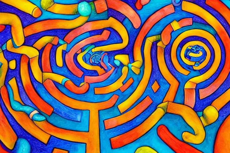 Prompt: colorful labyrinth maze of obsidian, award winning art, epic dreamlike fantasy landscape, art print, mc escher, ultra realistic,