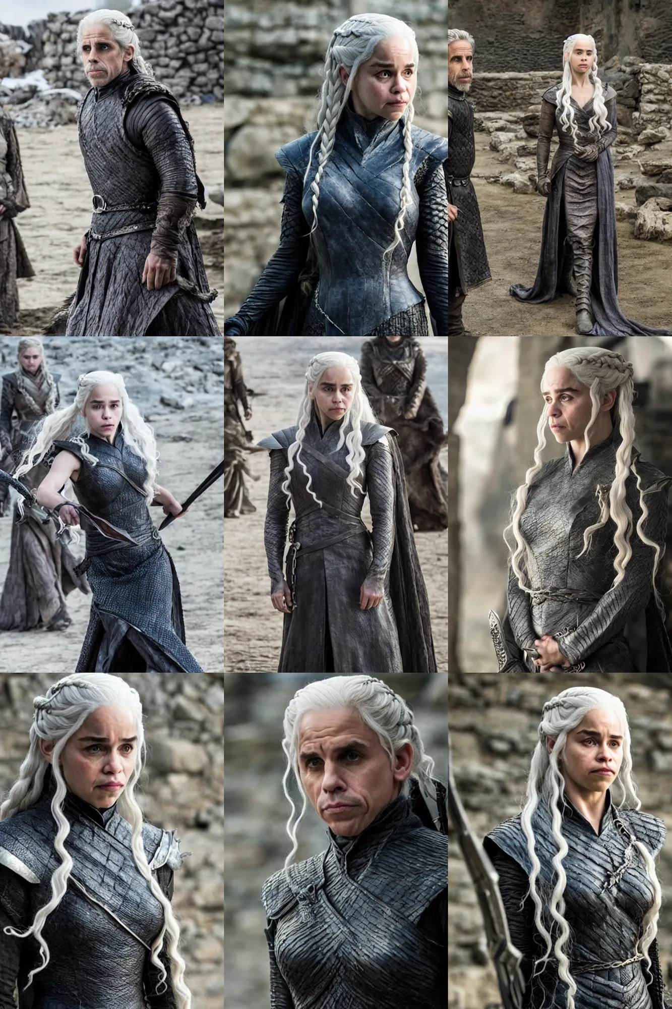 Prompt: still of ben stiller as daenerys targaryen in game of thrones