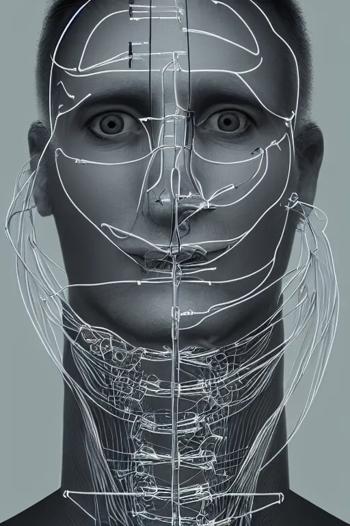 Prompt: x rays of a face transplant with a lot of wires , photorealistic,by Wlop,4k resolution