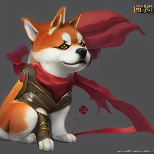 Image similar to shiba inu as a league of legends character, artstation, greg rukowski