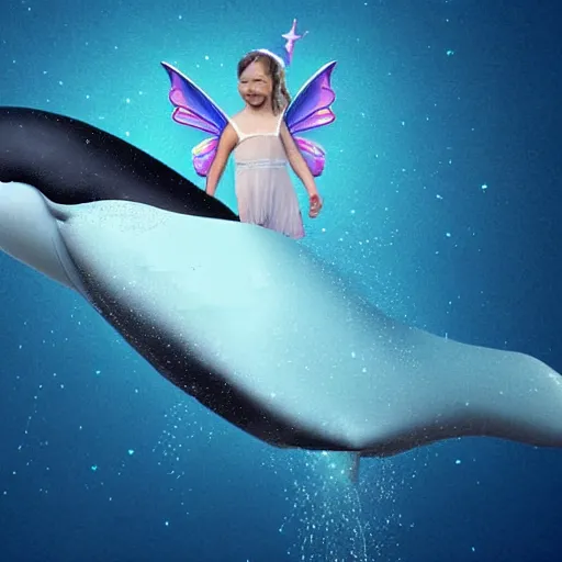 Image similar to photomanipulation of a whale that has tiny fairy wings, the wings are inspired by tooth fairy's wings, fully detailed, 4 k, real footage