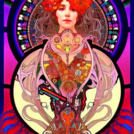 Prompt: extremely psychedelic cyborg queen of lsd. intricate, elegant, highly detailed, extremely lifelike photorealistic digital painting, artstation. alphonse mucha