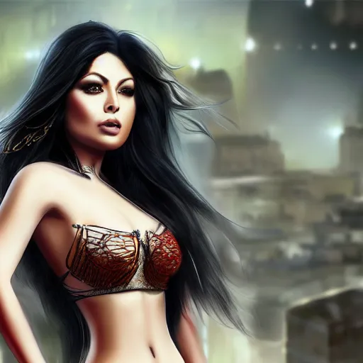 Prompt: portait haifa wehbe as duanmu rong, centred, very long hair, hd, unreal engine, art digital painting, amazing background theme