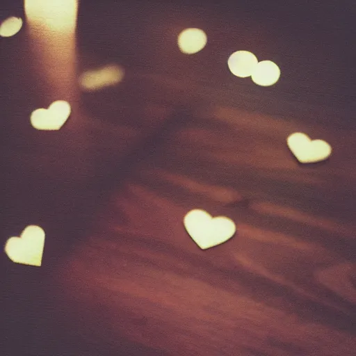 Image similar to instant photograph of love letters on a dark wood table, polaroid, light leak, depth of field