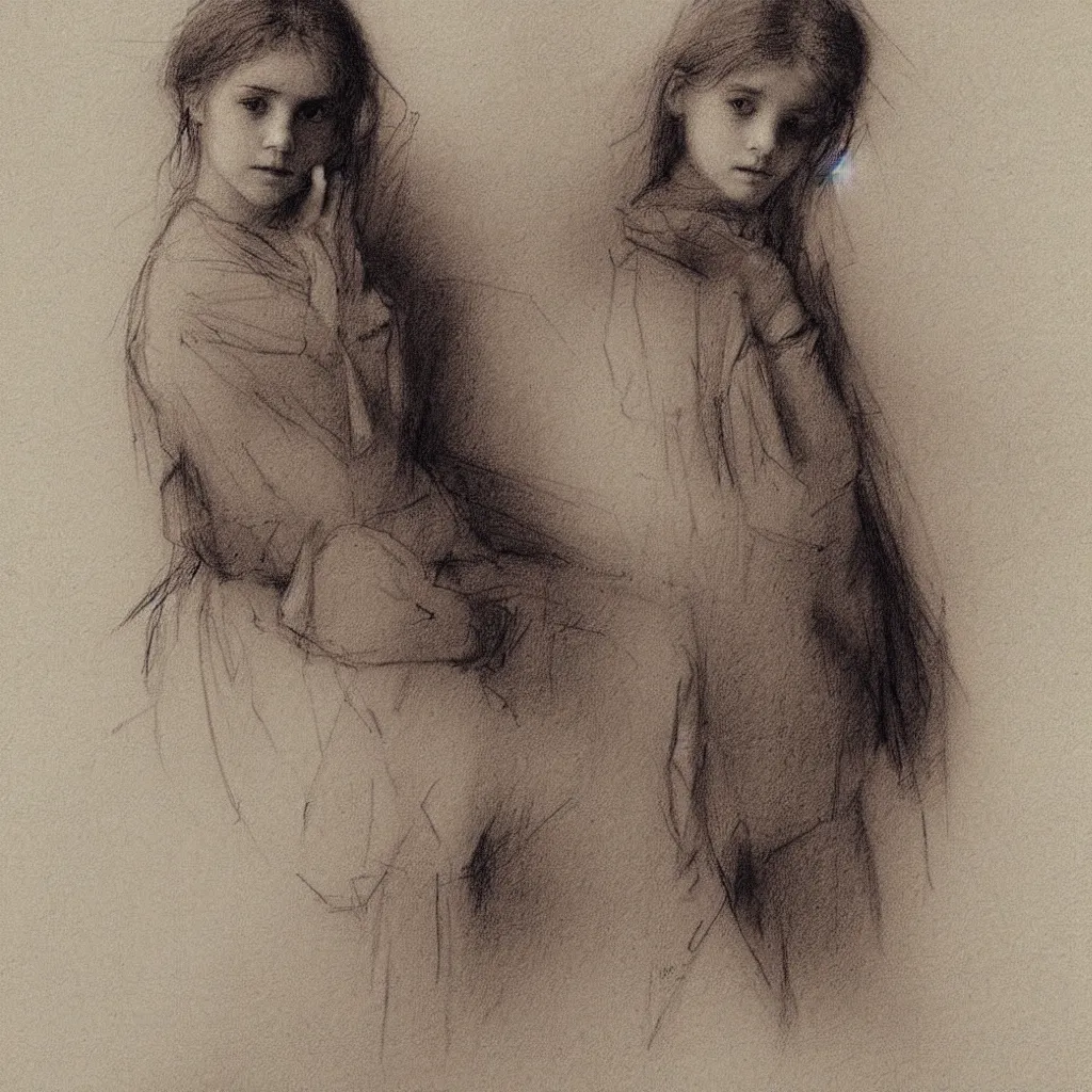 Image similar to a lonely girl by ilya repin. pencil sketch.