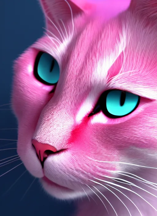 Image similar to photo of a pink cat with blue eyes 4k, high details, trending on Artstation