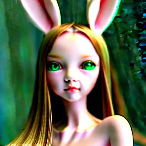 Image similar to ultrarealistic sweet bunny girl, intricate details, green eyes, 8K, long hair