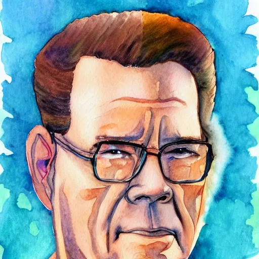 Image similar to water color portrait of hank hill, bob ross art, highly detailed, high quality, high resolution