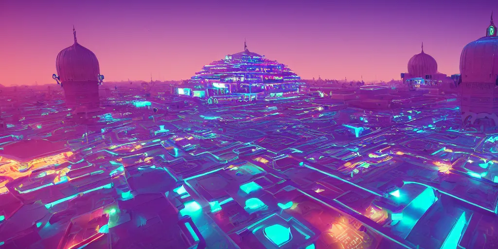 Image similar to Futuristic Marrakech Morocco, in the style of beeple and Mike Winkelmann, photo real, ultra realistic, intricate, epic lighting, Futuristic ,8k resolution, unreal engine 5, ultraviolet colors
