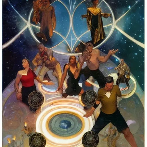 Prompt: STAR TREK nordics waving at the viewer designed in ancient Greece, (SFW) safe for work, photo realistic illustration by greg rutkowski, thomas kindkade, alphonse mucha, loish, norman rockwell