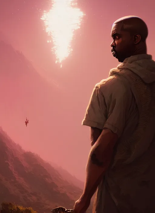 Image similar to highly detailed portrait kanye west gta v stephen bliss unreal engine fantasy art by greg rutkowski loish rhads ferdinand knab makoto shinkai lois van baarle ilya kuvshinov rossdraws tom bagshaw global illumination radiant light detailed intricate environment