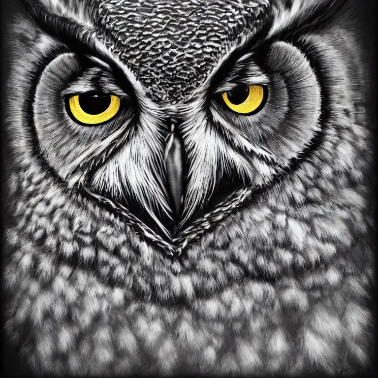 Image similar to hyperrealist highly detailed cinematic lighting studio portrait of a great horned owl, high contrast wood engraving, kentaro miura and junji ito manga style, shocking detail trending on artstation 8 k