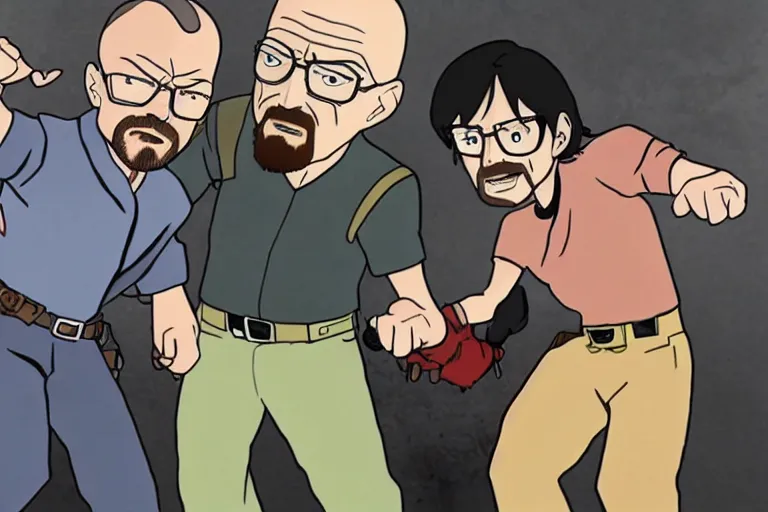 Image similar to Walter White fighting Jesse Pinkman in an anime