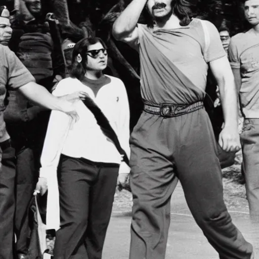 Prompt: Che Guevara in a tracksuit standing, paparazzi candid photo
