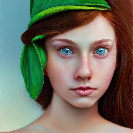Image similar to a highly detailed, hyper realistic, red haired girl, with long hair, green eyes, hint of freckles, gentle face, cheeky smile, among golden fireflies, deep focus, elegant, digital painting, smooth, sharp focus, golden ratio, illustration, ultra realistic, 8 k, art by artgerm and caravaggio