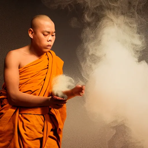 Prompt: A monk evaporating into smoke