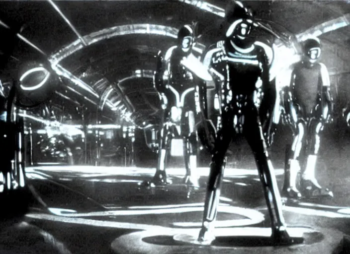 Image similar to scene from the 1 9 1 2 science fiction film tron