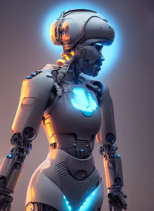 Image similar to detailed photorealistic matte painting of a woman wearing cybernetic power-armor by beeple, trending on artstation, cgsociety, action, vivid colors,dynamic,4k HD