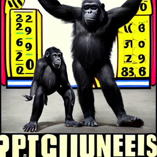 Image similar to apes are contestants on the show the price is right, plinko, the price is right, scanlines old tv, photorealistic