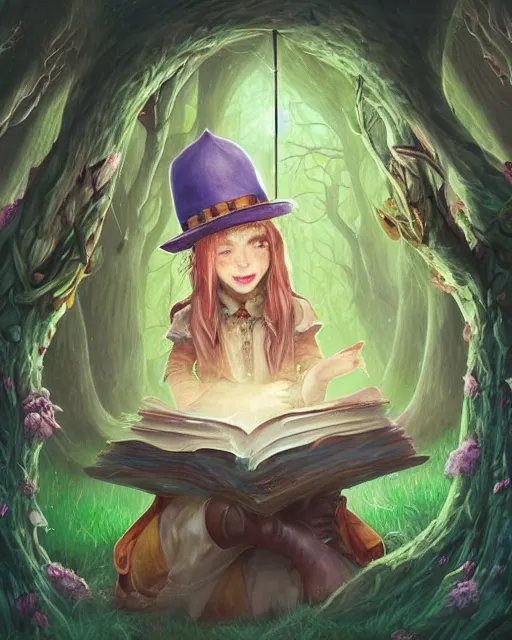 Image similar to Anthropomorphic dictionary playing music in magical forest, portrait, wearing hat, magical notes, fairy atmosphere, magic the gathering artwork, D&D, fantasy, cinematic lighting, centered, symmetrical, highly detailed, digital painting, artstation, concept art, smooth, sharp focus, illustration, volumetric lighting, epic Composition, 8k, art by Akihiko Yoshida and Greg Rutkowski and Craig Mullins, oil painting, cgsociety