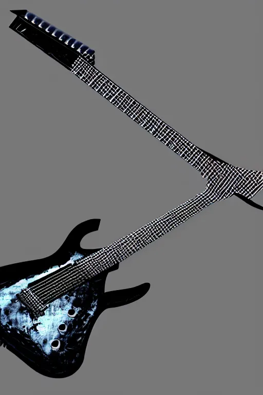 Prompt: a realistic design render of an electric guitar. cyberpunk