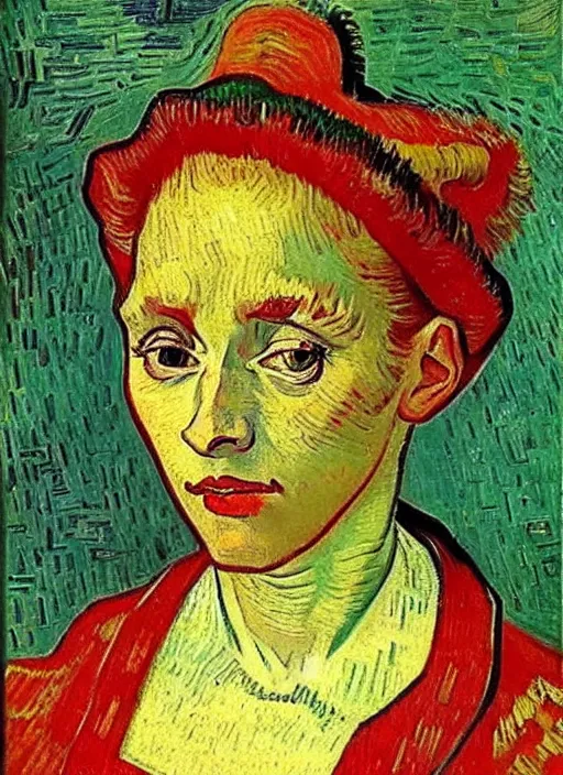 Prompt: portrait of young woman in renaissance dress and renaissance headdress, art by vincent van gogh