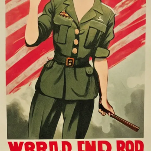 Prompt: world war 2 propaganda poster featuring Emma Watson