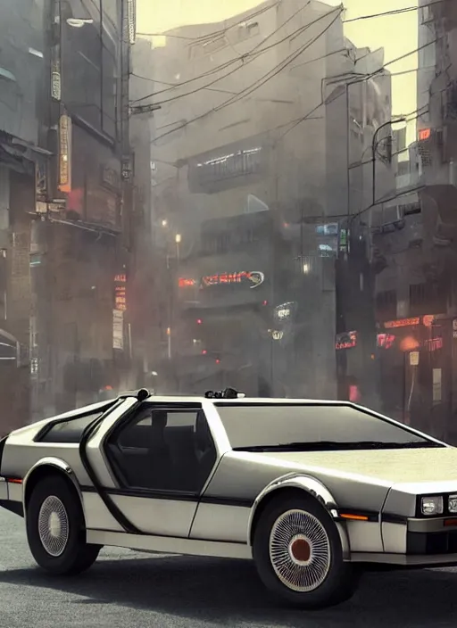 Prompt: 1 9 2 2 delorean in a japanese city, 4 k, greg rutkowski, highly detailed, retrofuturistic, artstation