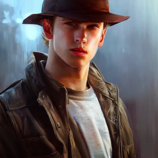 Prompt: modern oil portrait of young charming gunslinger jack, very very very very very beautiful art, masterpiece, realistic and detailed, artstation, artificial lightning