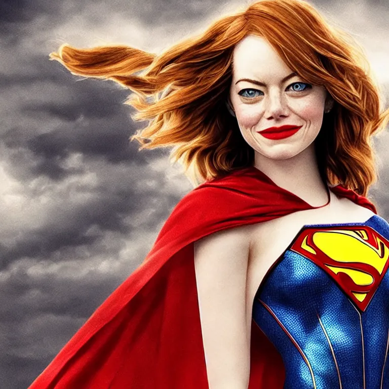 Prompt: highly detailed portrait of Emma Stone as Superwoman, intricate, masterpiece