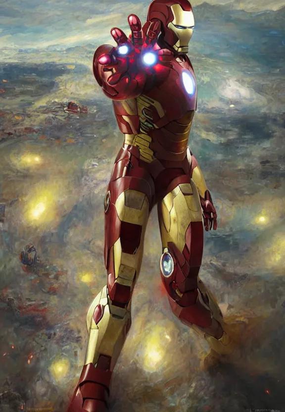 Image similar to iron man portrait, highly detailed, science fiction landscape, art style by klimt and nixeu and ian sprigger and wlop and krenz cushart