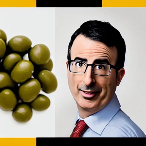 Prompt: a photo of an olive with john oliver's face
