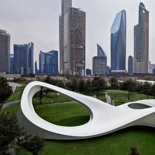 Image similar to a memorial park designed by zaha hadid