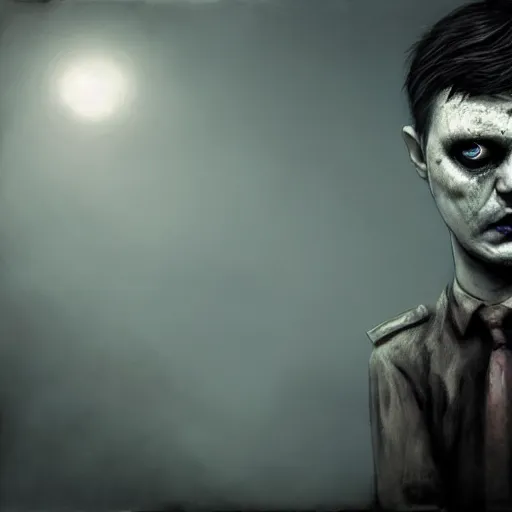 Image similar to ian curtis as a zombie, 7 days to die zombie, gritty background, fine art, award winning, intricate, elegant, sharp focus, cinematic lighting, digital painting, 8 k concept art, art by michael hussar, art by brom, art by guweiz and z. w. gu, 8 k