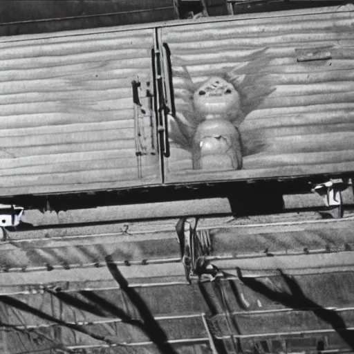 Image similar to the disembodied spirit of a dangerous railroad demon, Boxcar on the railroad, Cinematic, 35mm, film still from horror movie