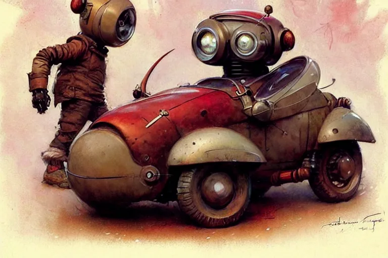 Image similar to adventurer ( ( ( ( ( 1 9 5 0 s retro future robot mouse explorer vehical. muted colors. ) ) ) ) ) by jean baptiste monge!!!!!!!!!!!!!!!!!!!!!!!!! chrome red