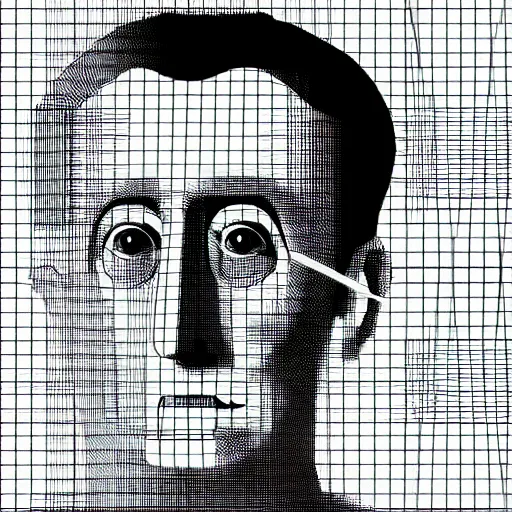 Prompt: low poly mesh model of Marcel Duchamp, vector, wireframe