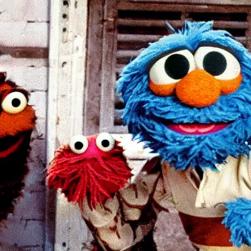 Image similar to sesame street in mad max