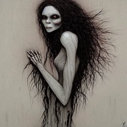 Prompt: grunge drawing of you make my cold heart warm with a touch by - Zdzisław Beksiński , corpse bride style, horror themed, detailed, elegant, intricate