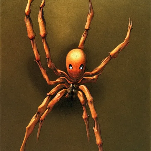 Image similar to spider by Zdzisław Beksiński, oil on canvas