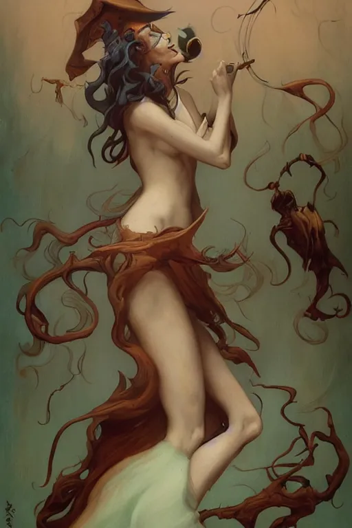 Prompt: Witch by Peter Mohrbacher in the style of Gaston Bussière, Art Nouveau