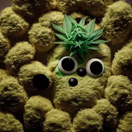 Image similar to cookie monsta plush made of weed trichomes bud photography portrait stylised jonathan zawada lit from multiple angles soft