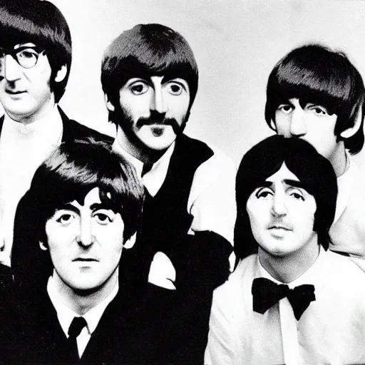 Image similar to the beatles, studio ghibli, john lennon, paul mccartney, george harrison, ringo starr