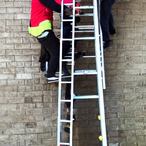 Image similar to three people trying to climb a ladder at the same time