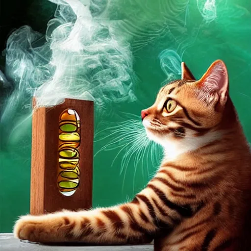 Prompt: A sad cat in an aquarium smoking a cigar, amazing digital art