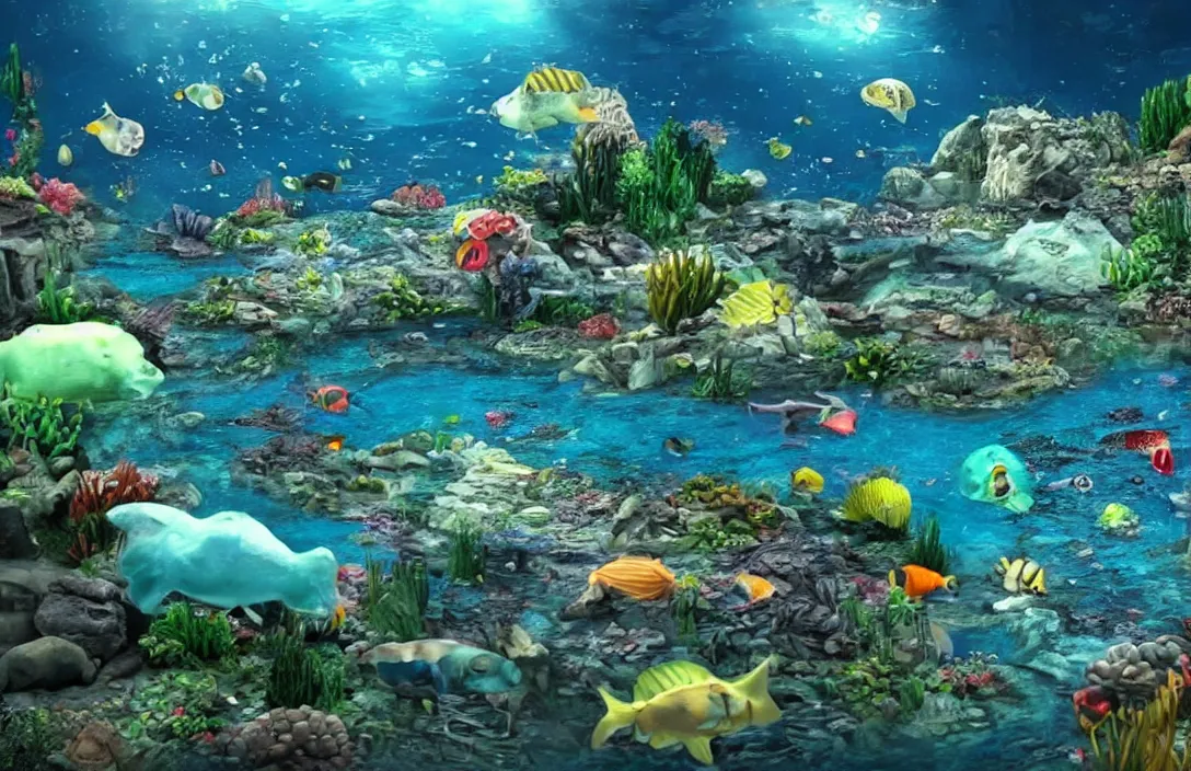 Image similar to montreal!! underwater! realistic! high details!!