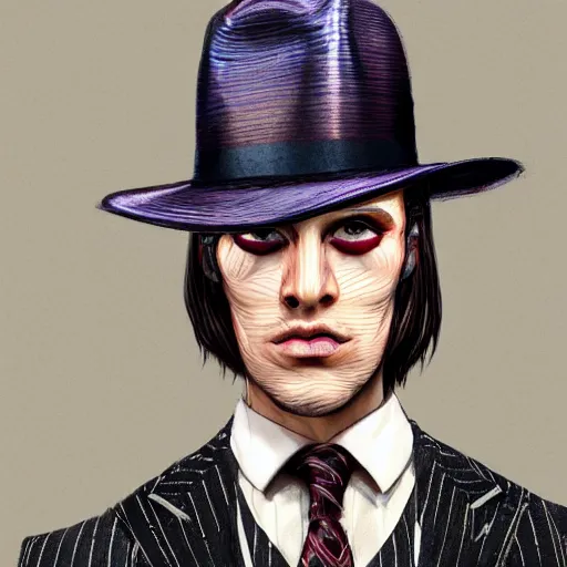 Image similar to a upper body portrait of a deer lord in a pinstriped suit and pants wearing a fedora and a monocle over the left eye by artgerm and wlop, intricate detail, digital art, photorealistic, trending on artstation