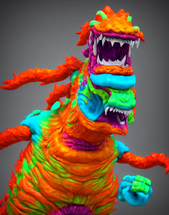 Image similar to 3 d render of a colorful kaiju!!! sofubi!!!! promo shots 4 k photography