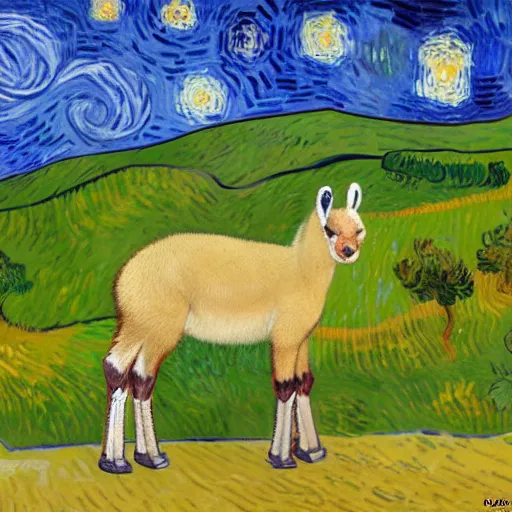 Prompt: Painting of an Alpaka in Van Gogh style